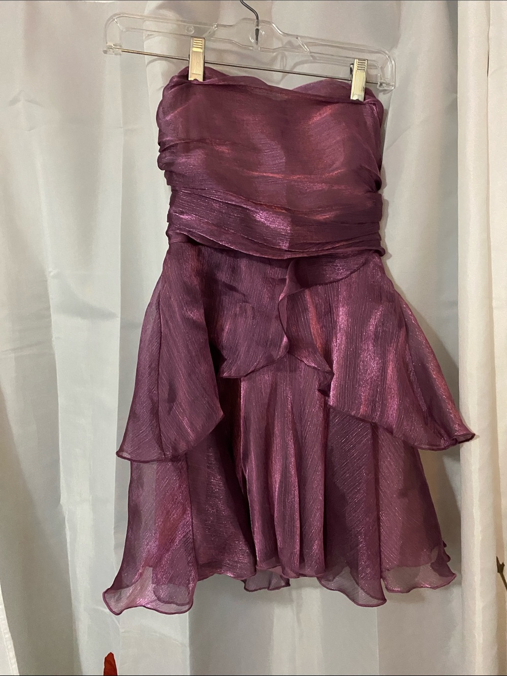 Lucy in the Sky Iridescent Plum Strapless Asymmetrical Ruffle Skirt Hoco Dress